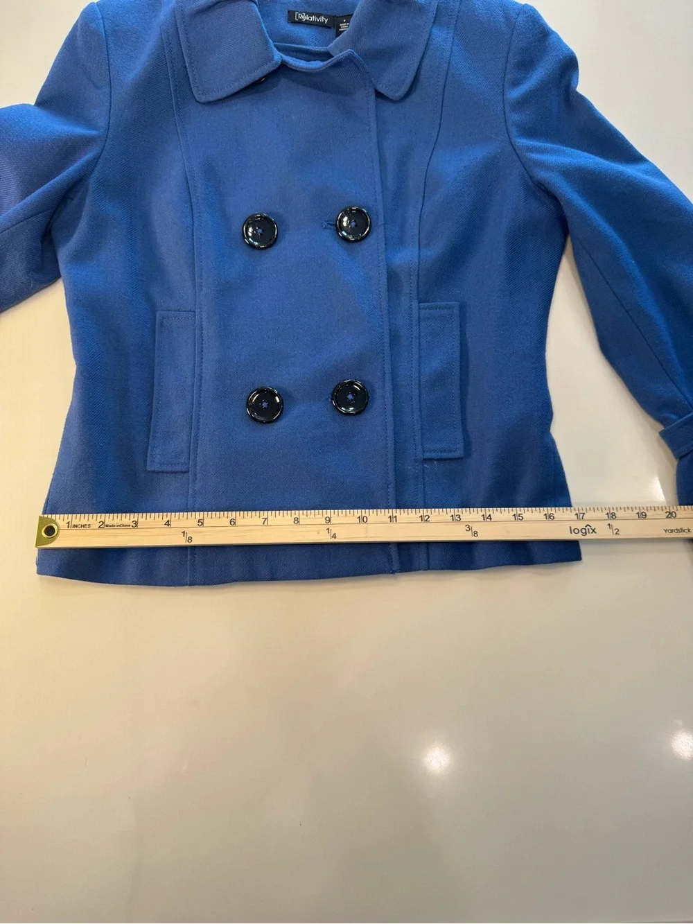 Relativity Blue Double-Breasted Peacoat Jacket - Picture 6 of 10